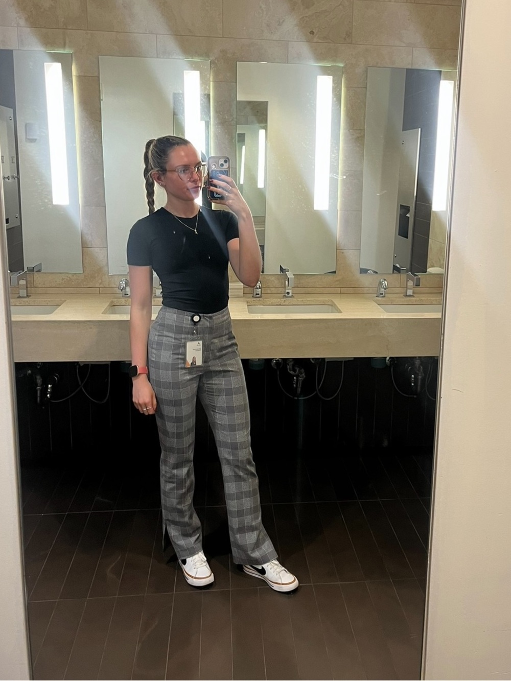 Classic Plaid Straight-Leg Women's Pantsuit Pants - Gray